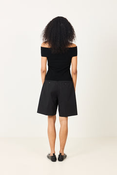 Compact Knit Off Shoulder Top - Jet Black