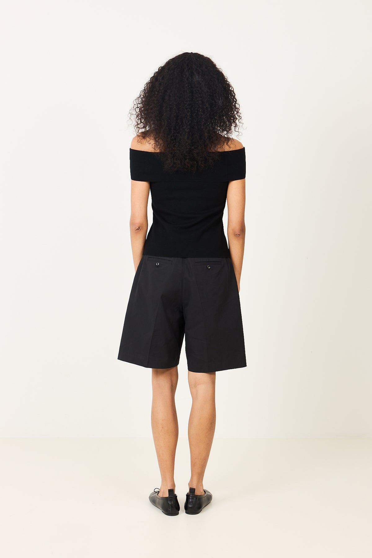 Compact Knit Off Shoulder Top - Jet Black