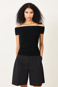 Compact Knit Off Shoulder Top - Jet Black