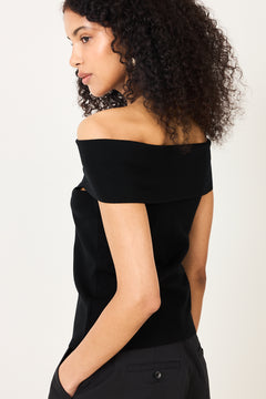 Compact Knit Off Shoulder Top - Jet Black