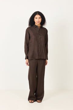 Linen Siena Trousers - Chocolate Brown