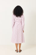 Wrap Shirt Dress - White Red Pinstripe