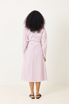 Wrap Shirt Dress - White Red Pinstripe