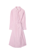 Wrap Shirt Dress - White Red Pinstripe