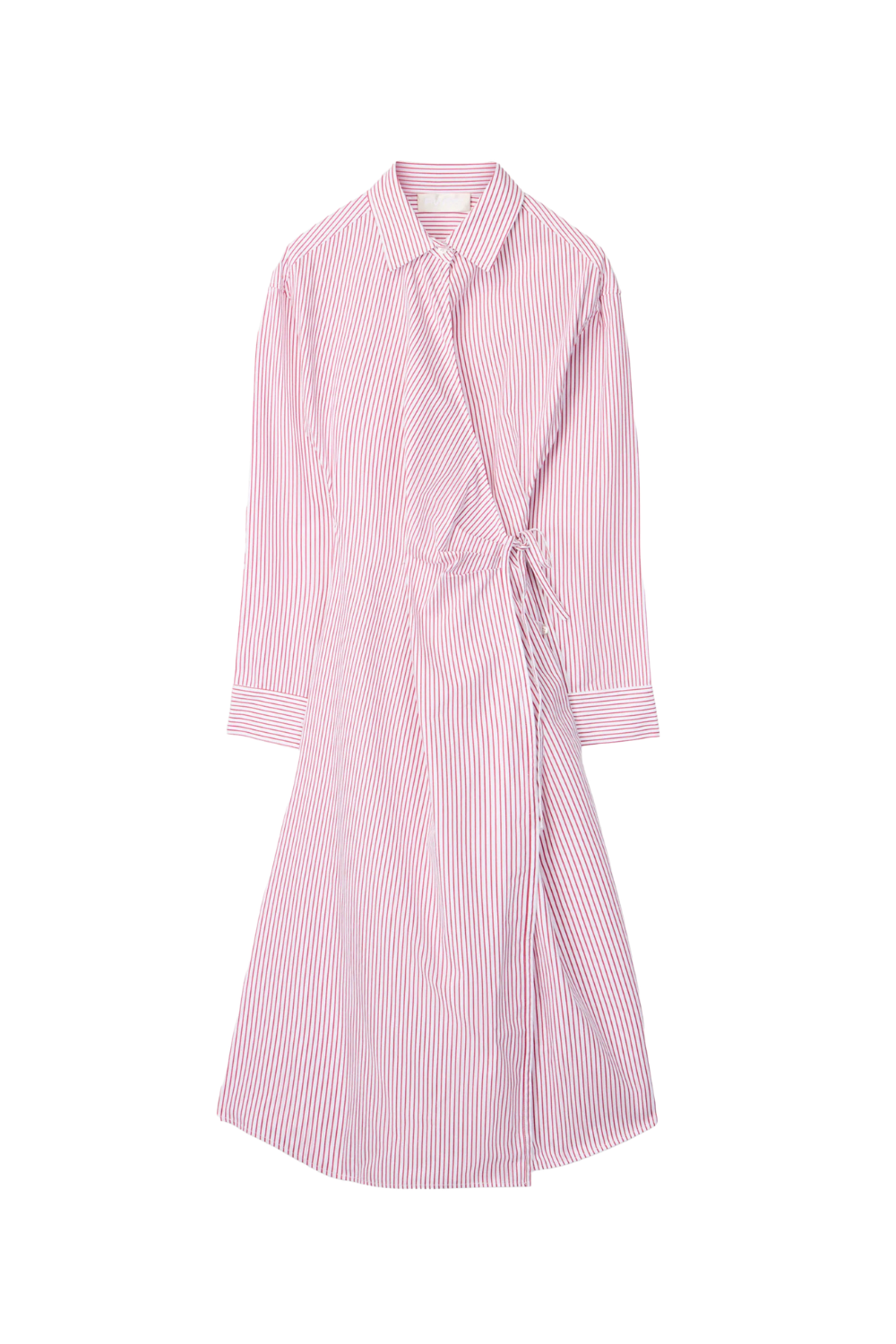 Wrap Shirt Dress - White Red Pinstripe