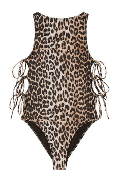 Printed Swimsuit W Tie Strings - Almond Milk