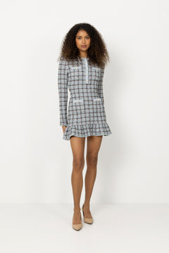 Check Knit Mini Dress - Blue