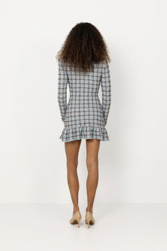 Check Knit Mini Dress - Blue