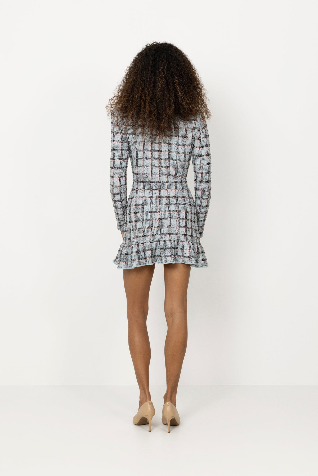 Check Knit Mini Dress - Blue