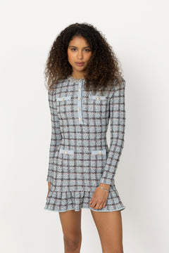 Check Knit Mini Dress - Blue