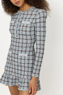 Check Knit Mini Dress - Blue
