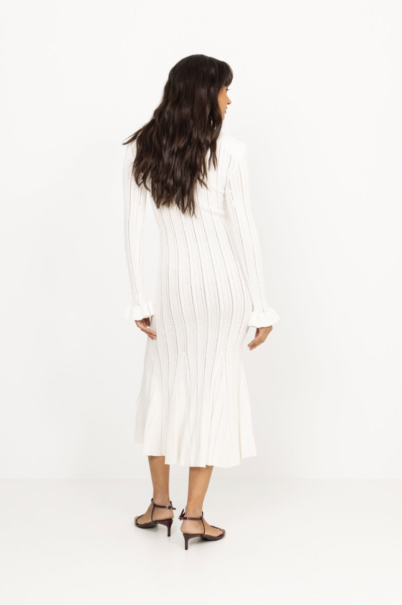 Pointelle Knit Midi Dress - White