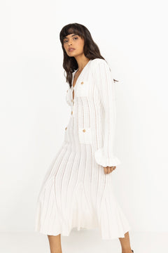 Pointelle Knit Midi Dress - White