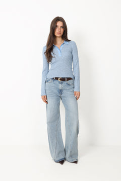 Marte Ls Mini Stripe Polo - Blue