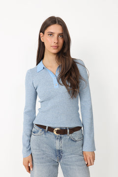 Marte Ls Mini Stripe Polo - Blue