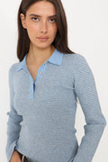 Marte Ls Mini Stripe Polo - Blue
