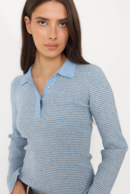 Marte Ls Mini Stripe Polo - Blue