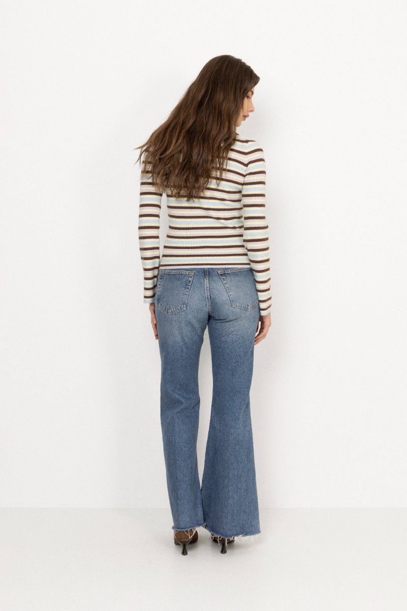 Marte Ls Stripe Polo - Brown/Blue