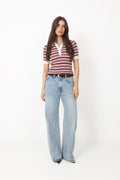 Marte Ss Polo Knit - Creme/Pink
