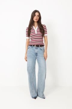 Marte Ss Polo Knit - Creme/Pink