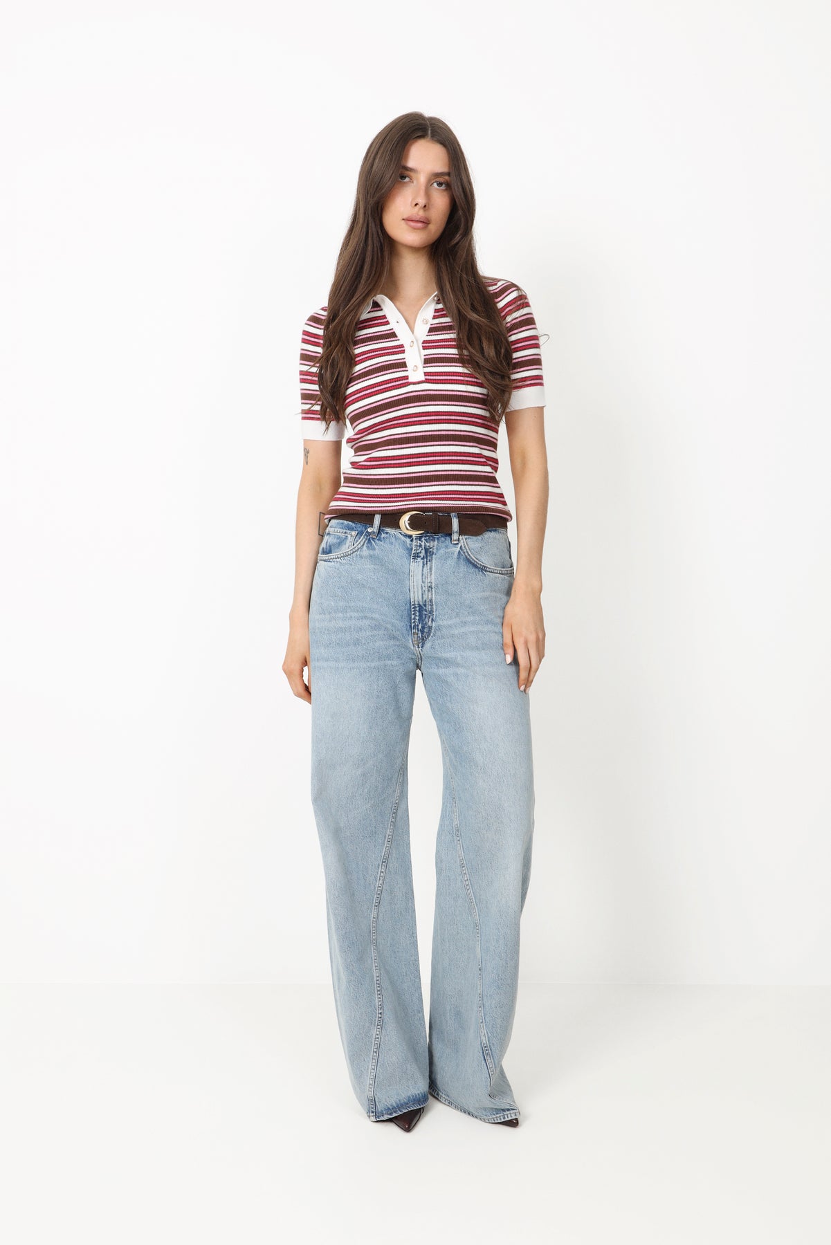 Marte Ss Polo Knit - Creme/Pink