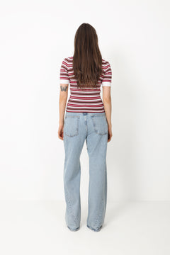 Marte Ss Polo Knit - Creme/Pink