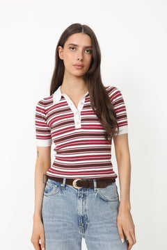 Marte Ss Polo Knit - Creme/Pink