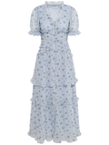 Arielic Long Dress - Blue Flower Print