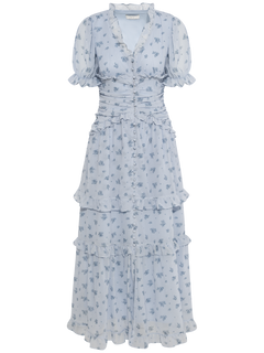 Arielic Long Dress - Blue Flower Print