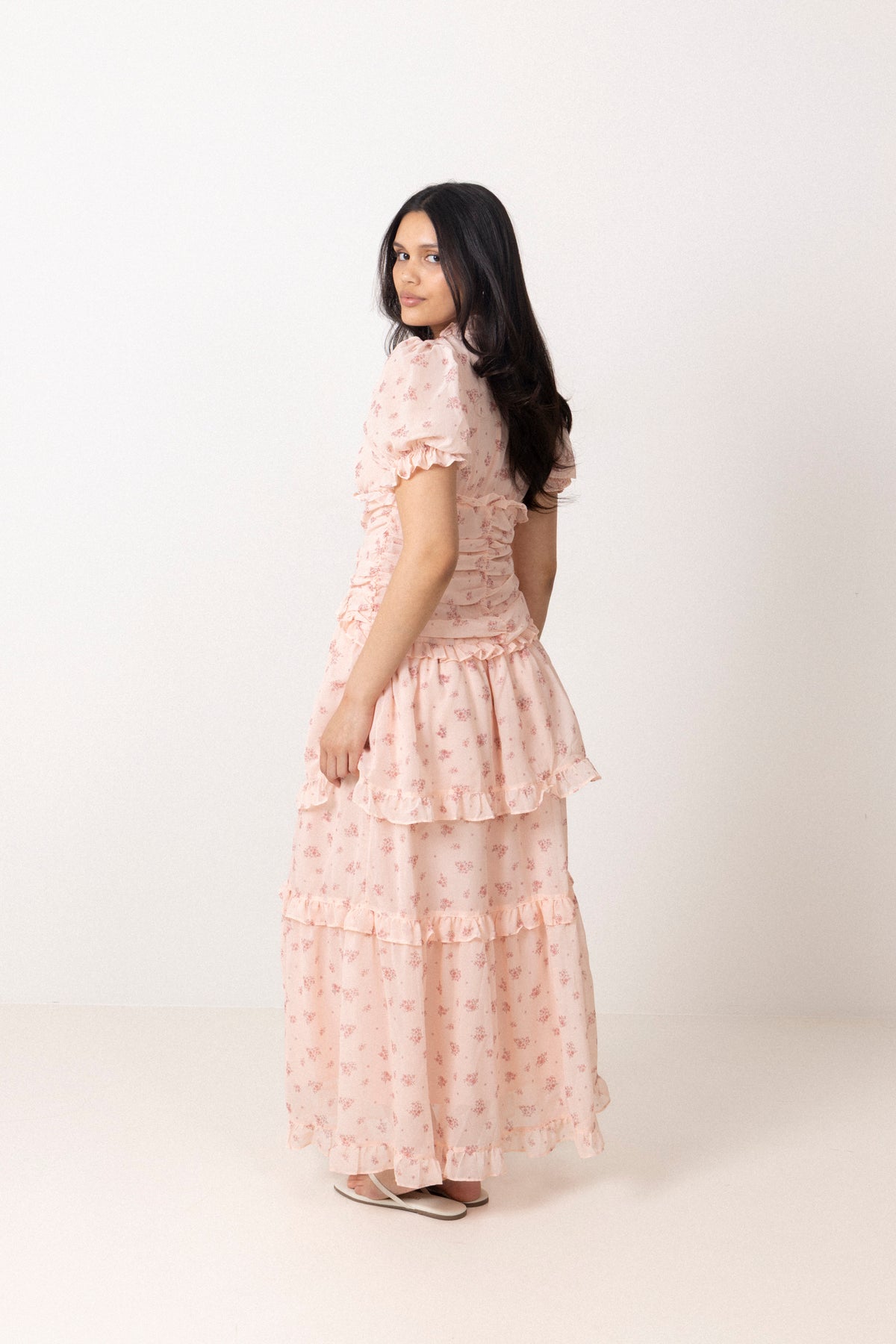 Arielic Long Dress - Pink Flower Print
