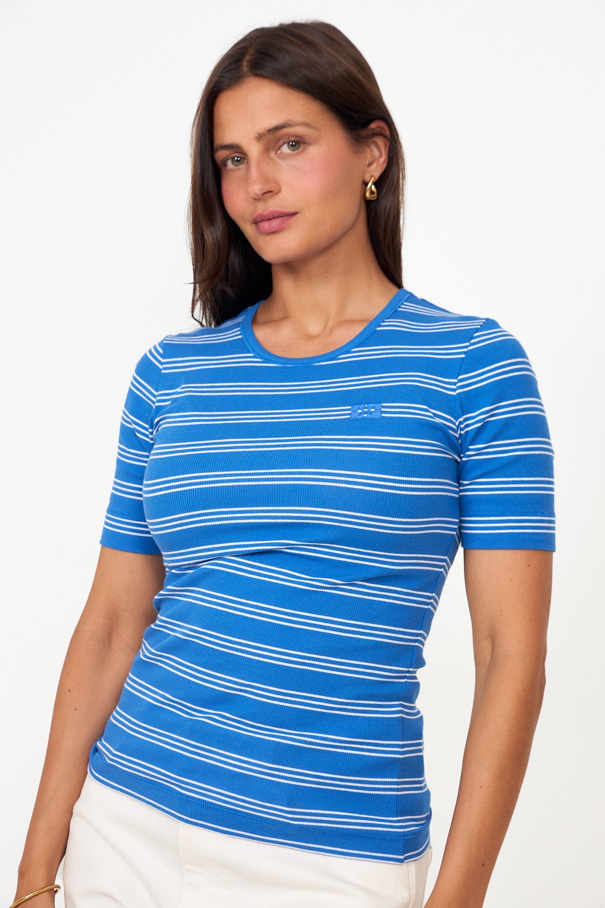 Soft Cotton Rib Stripe Tee - Nouvean Navy
