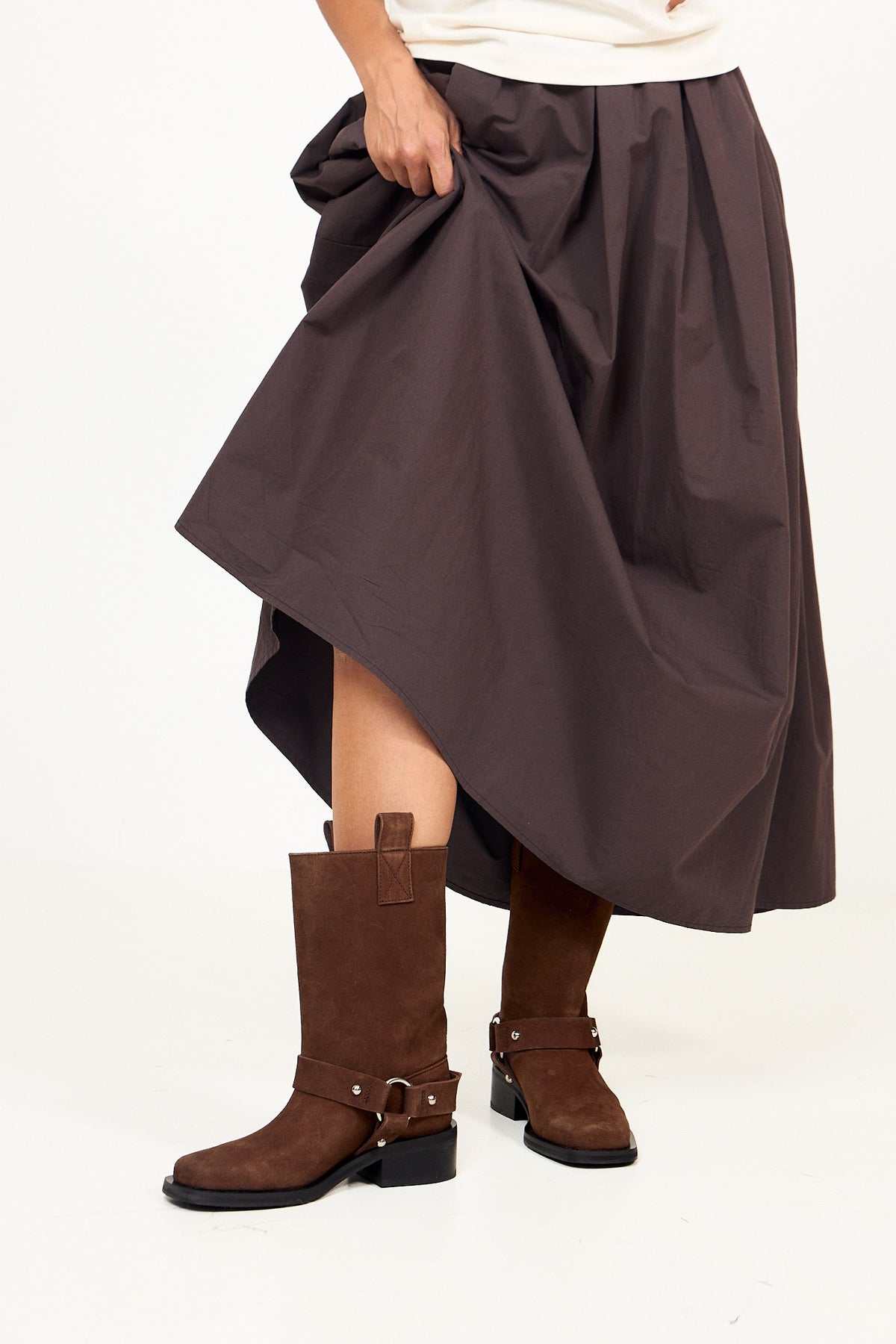 Mid Shaft Biker Boot Recycled Suede Pelinova - Chicory Coffee