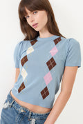 Light Cotton Argyle T-Shirt - Soft Chambray