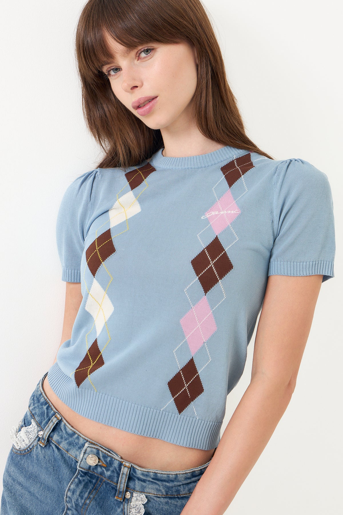 Light Cotton Argyle T-Shirt - Soft Chambray