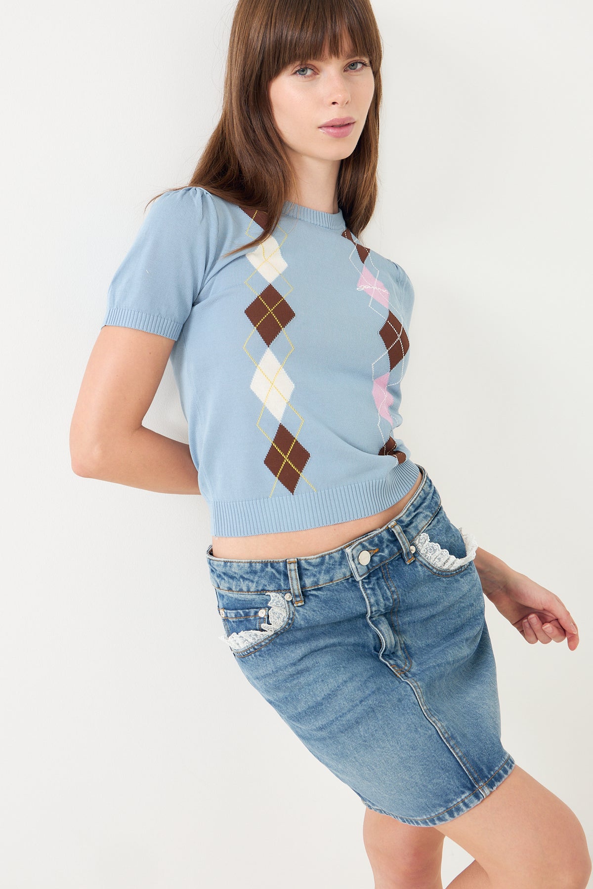 Light Cotton Argyle T-Shirt - Soft Chambray