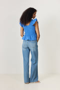 Stretch Cotton Angel Sleeve Smocked Top - Marina