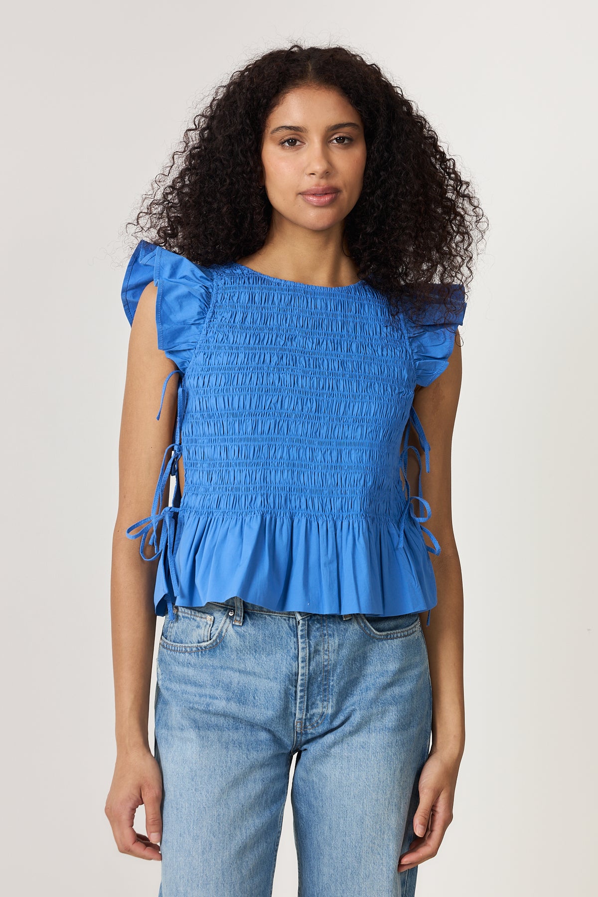 Stretch Cotton Angel Sleeve Smocked Top - Marina