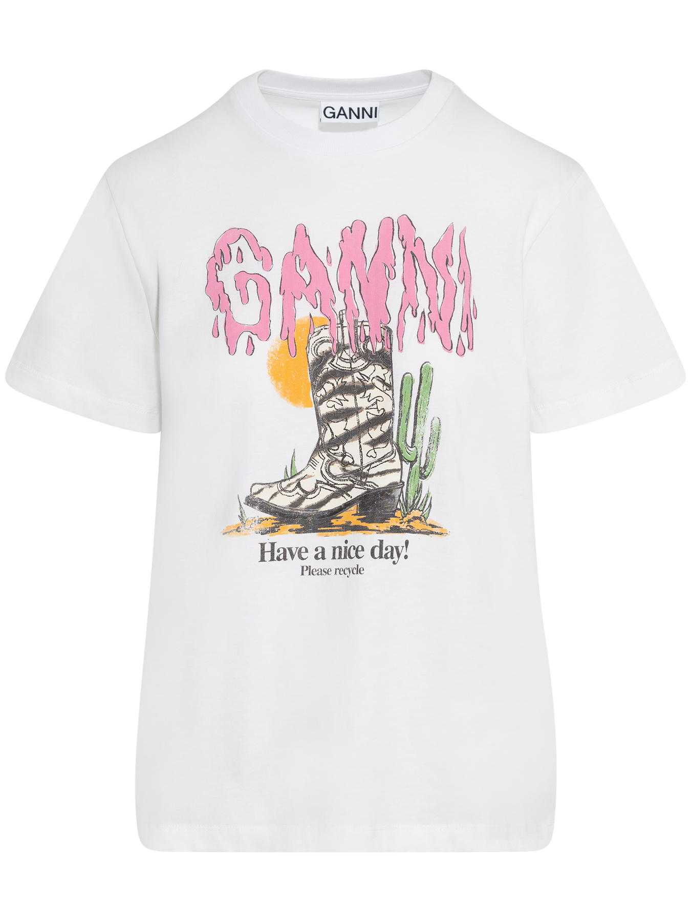 Basic Cotton Western Zebra Boot Tee - Bright White