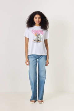 Basic Cotton Western Zebra Boot Tee - Bright White