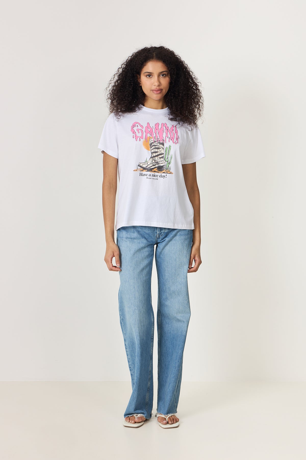 Basic Cotton Western Zebra Boot Tee - Bright White