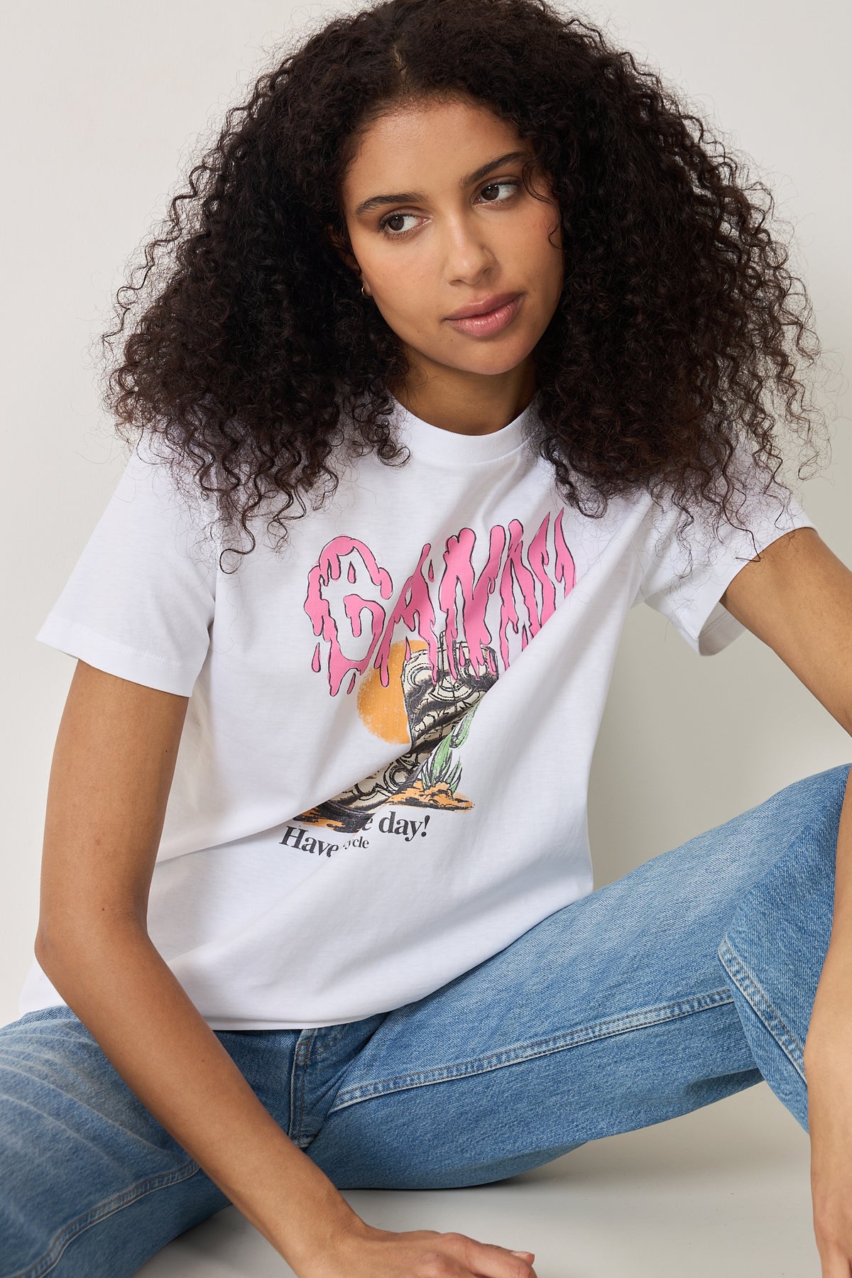 Basic Cotton Western Zebra Boot Tee - Bright White