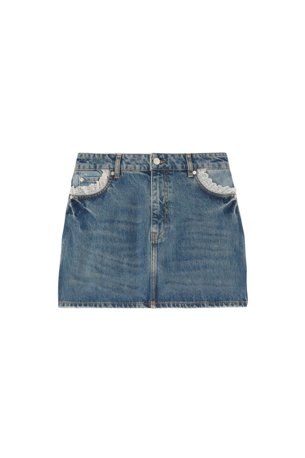 Rigid Denim Lace Mini Skirt - Dark Blue Vintage