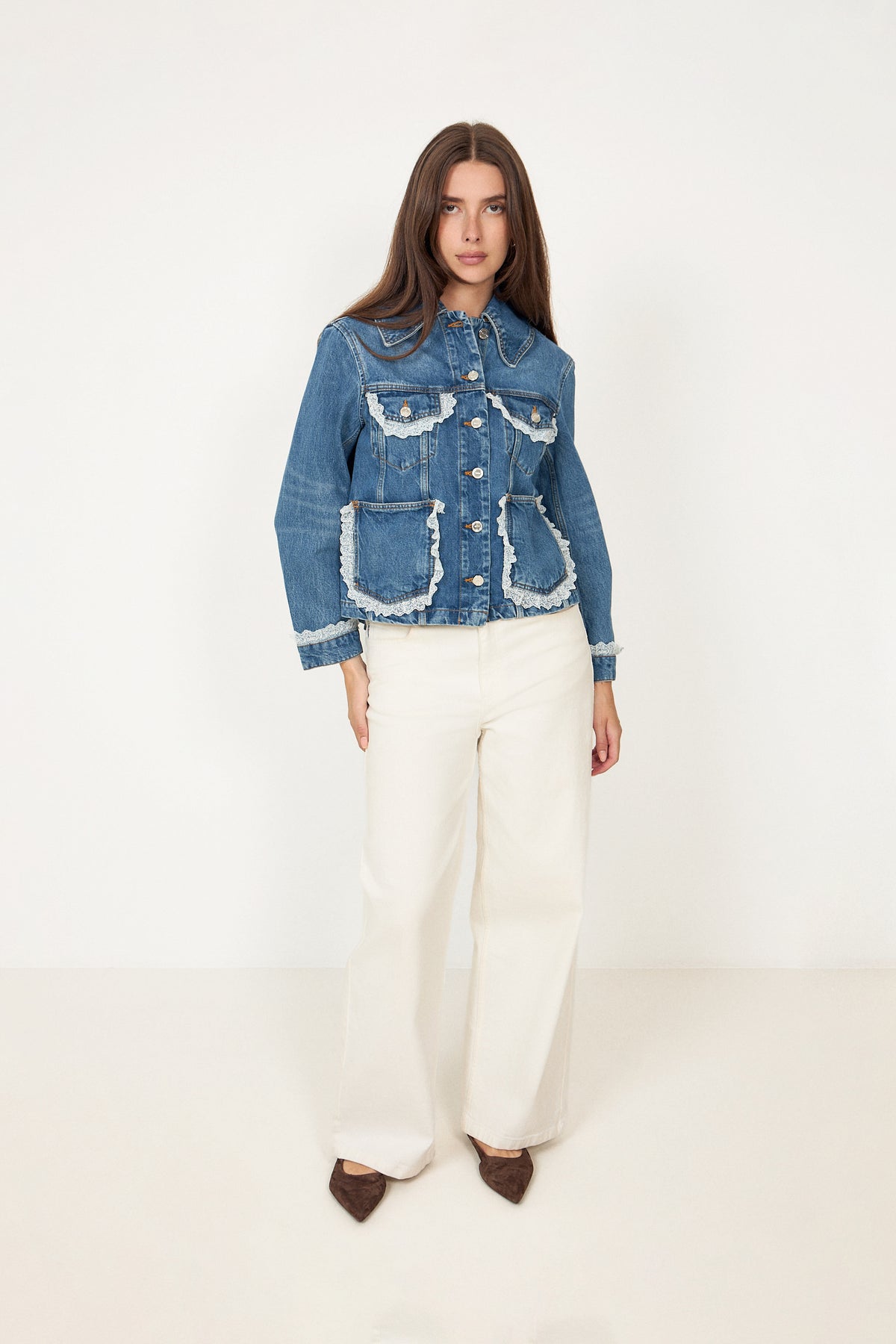 Rigid Denim Lace Jacket - Dark Blue Vintage