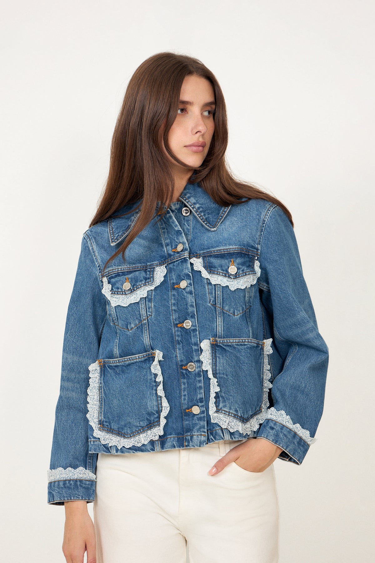 Rigid Denim Lace Jacket - Dark Blue Vintage