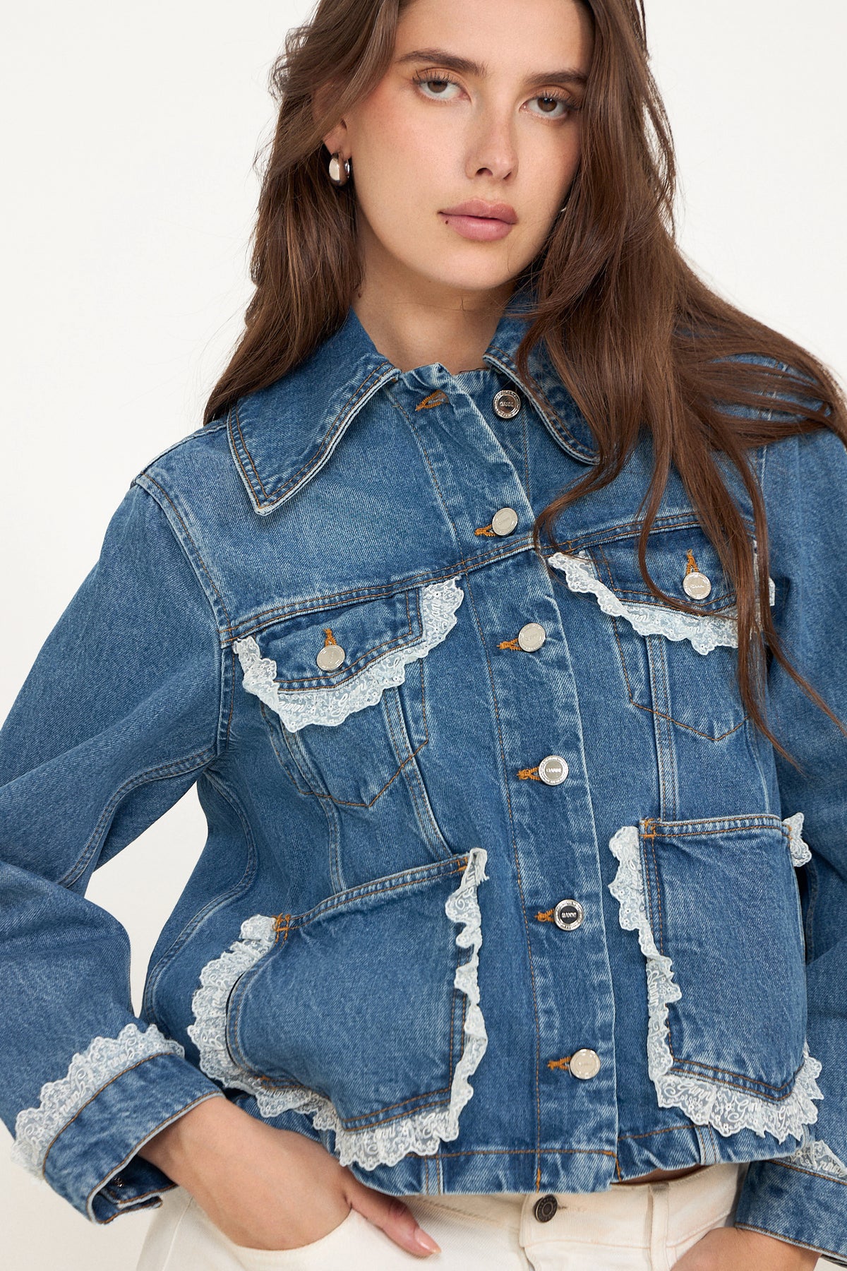 Rigid Denim Lace Jacket - Dark Blue Vintage