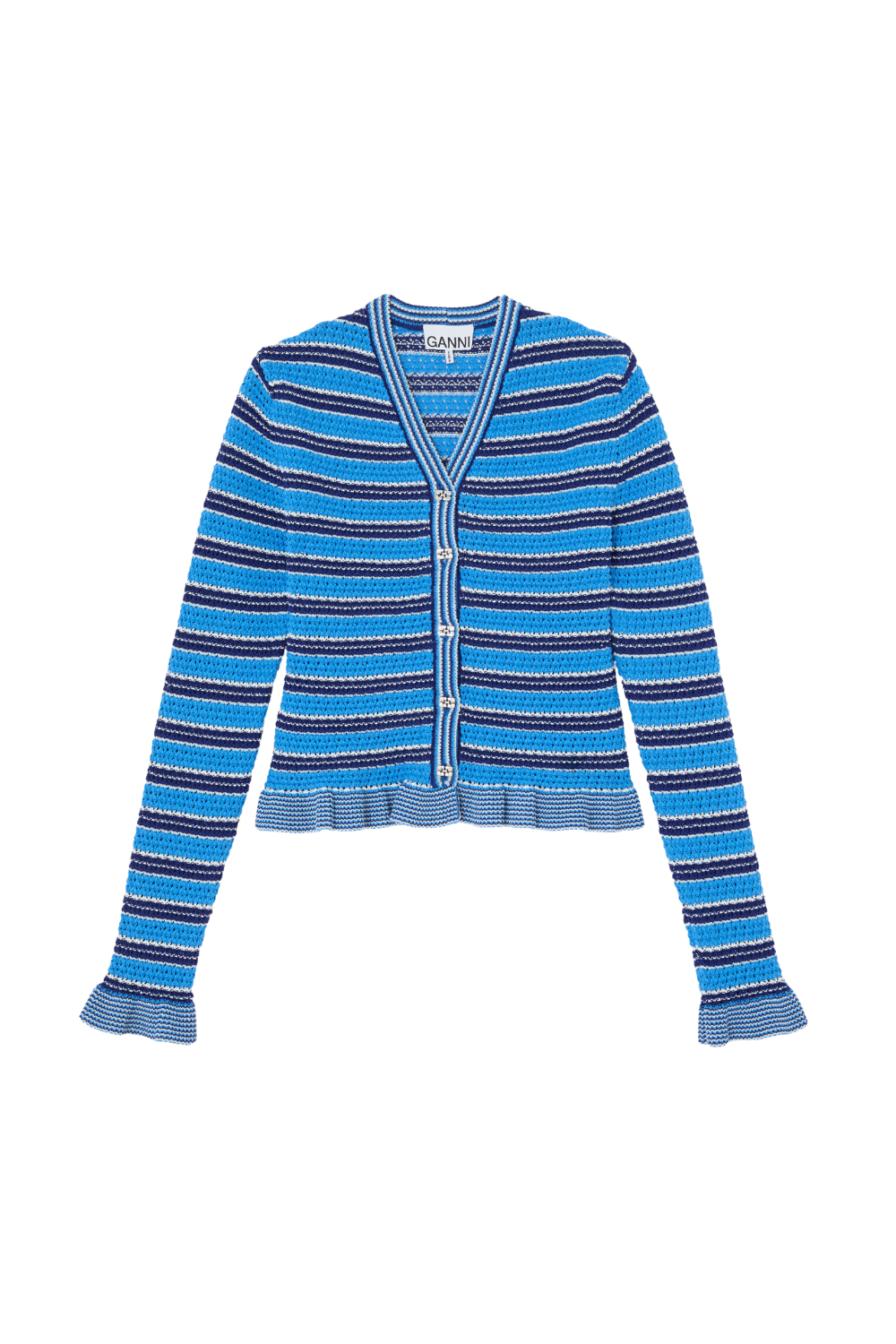Cotton Pointelle Stripe Cardigan - Marina