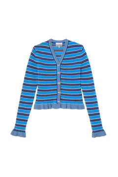 Cotton Pointelle Stripe Cardigan - Marina