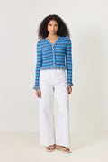 Cotton Pointelle Stripe Cardigan - Marina