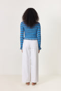 Cotton Pointelle Stripe Cardigan - Marina