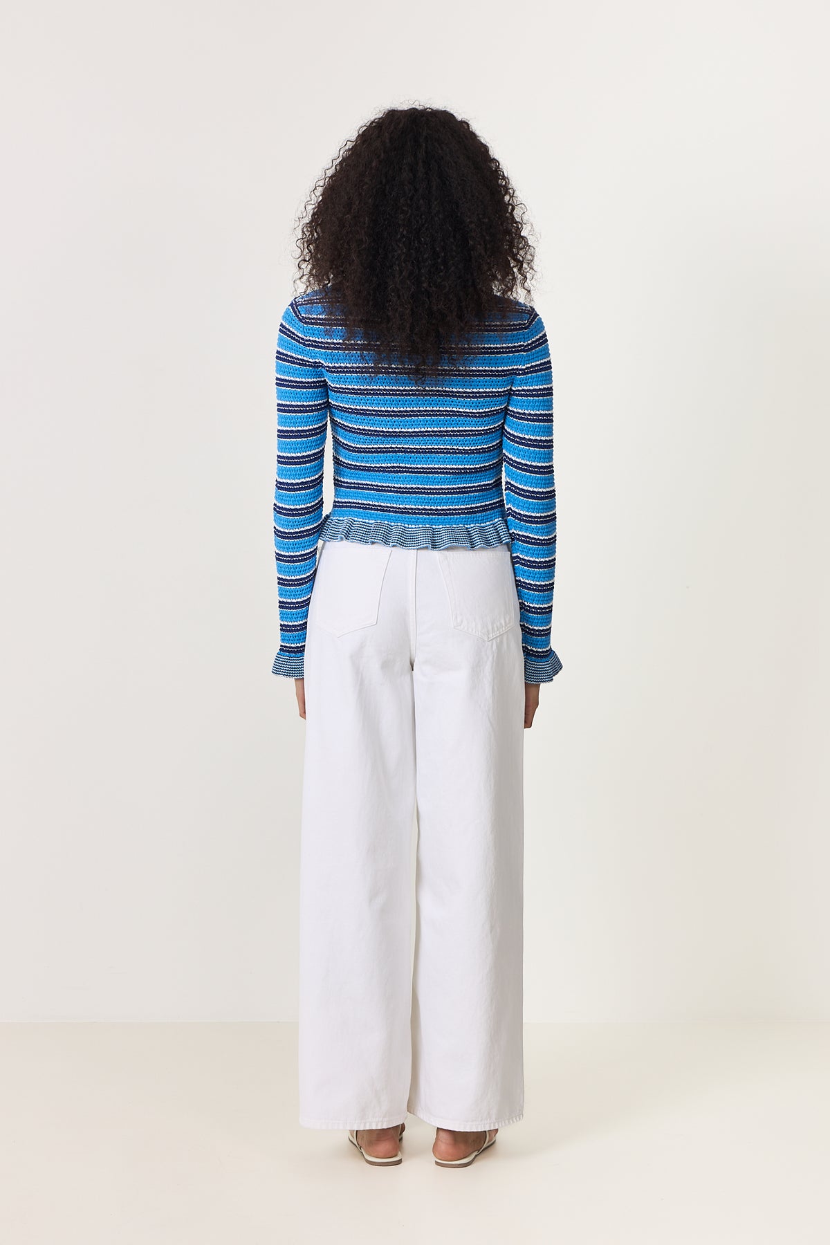 Cotton Pointelle Stripe Cardigan - Marina